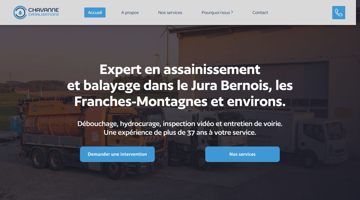 Page d'accueil du site de Chavanne Canalisations