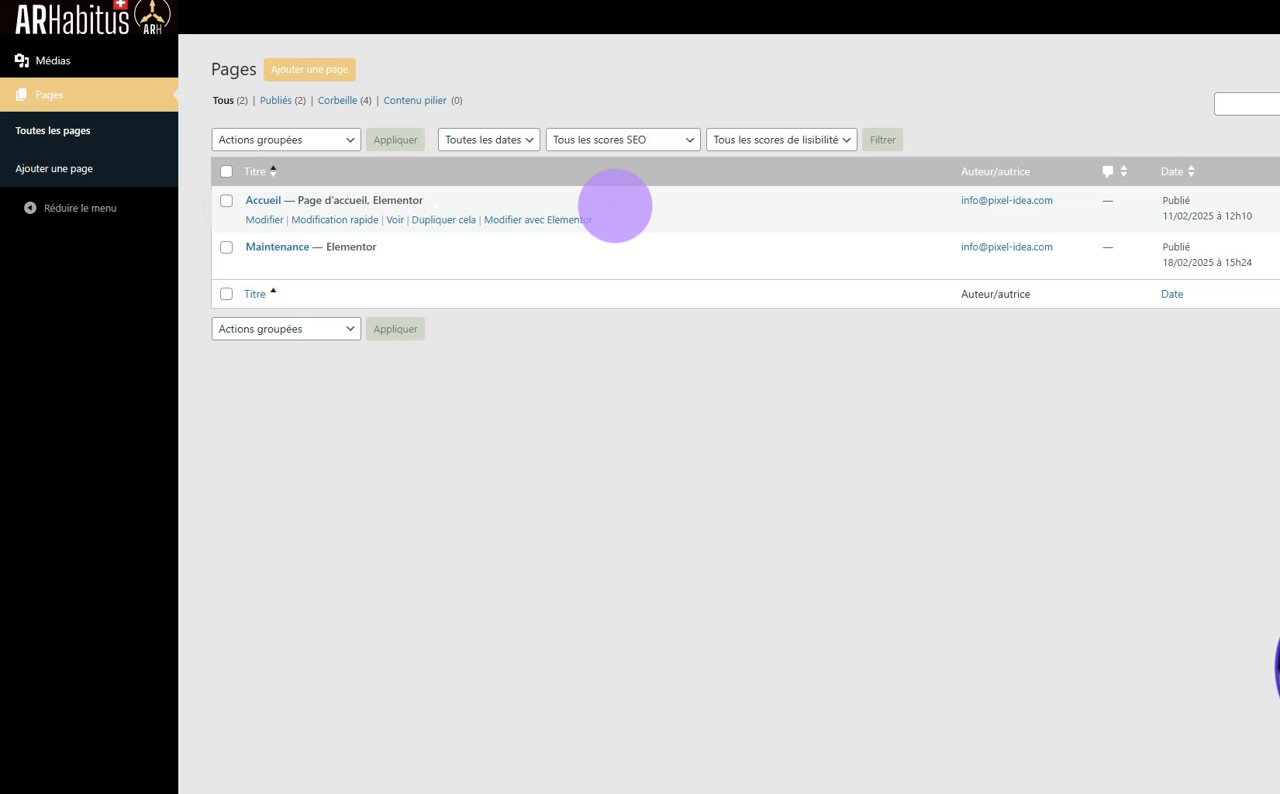 Image du tutoriel vidéo : la liste des pages du site dans l'administration
