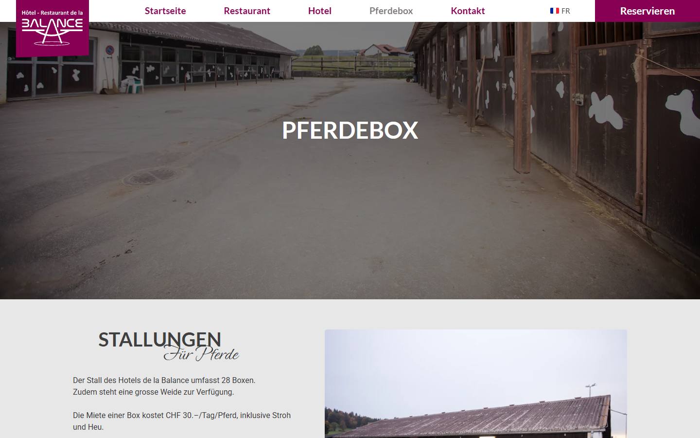 Page des boxes à chevaux, en allemand
